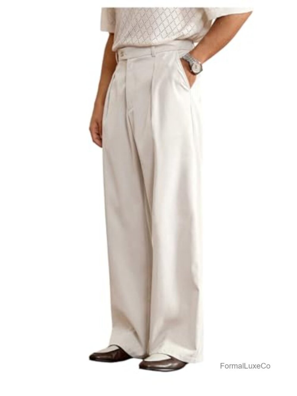 Men's Pleated Dress Pants Straight Leg Business Office Slacks Trousers